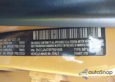 2015 Jeep Renegade Sport из США, поврежденный, VIN ZACCJAAT8FPB91906